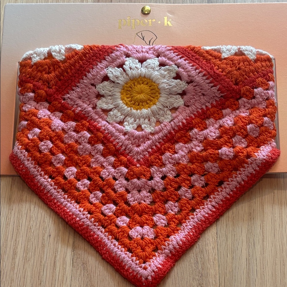 NWT Piper K Colorful Daisy Crochet Bandana hair scarf